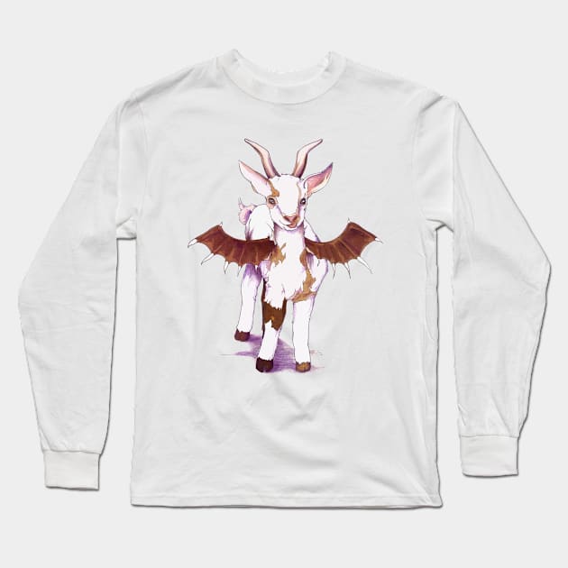 Bat-Winged Goat Long Sleeve T-Shirt by FishWithATopHat